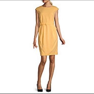 Liz Claiborne Short Sleeve Yellow Sheath Dress